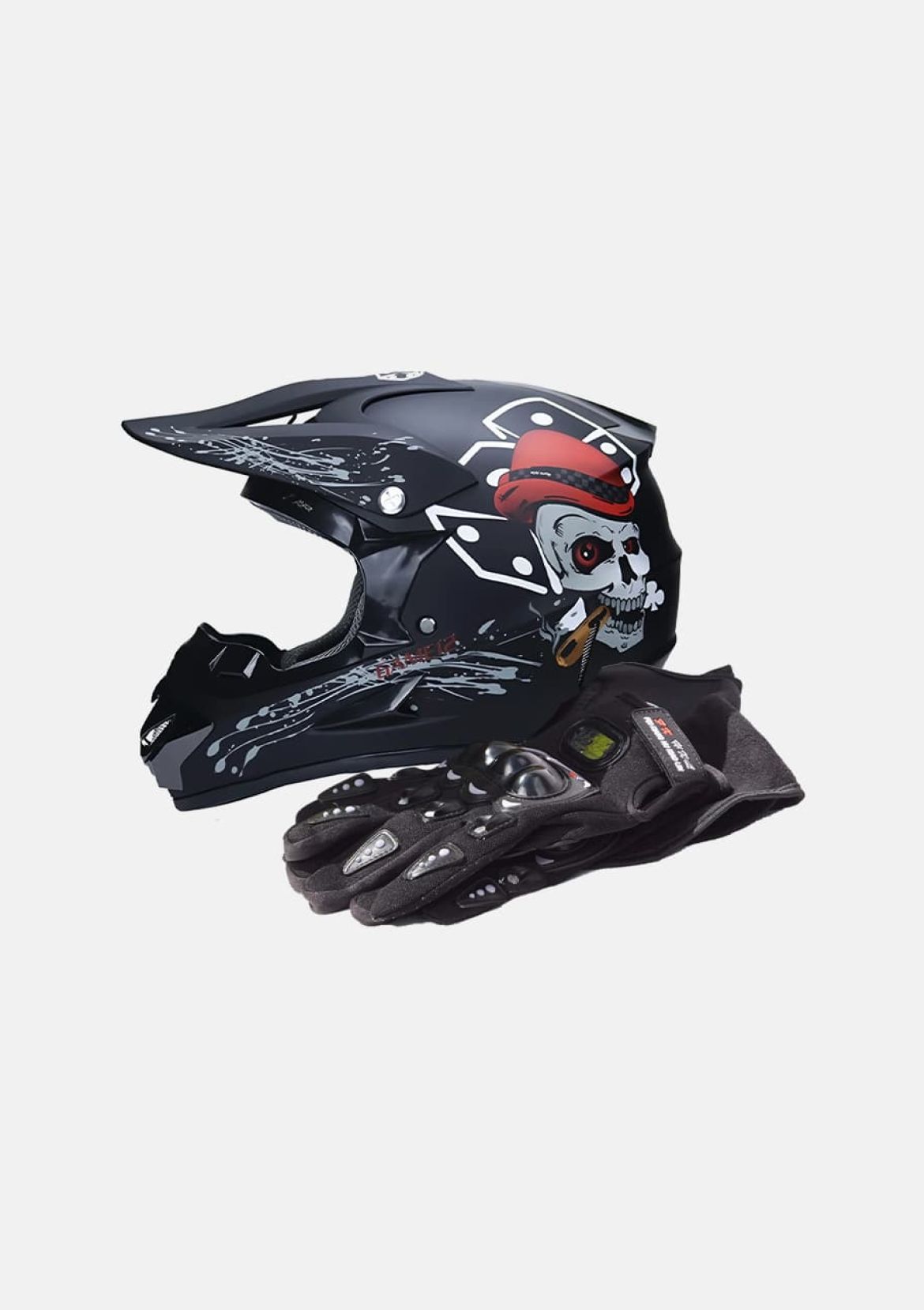 Шлем защитный + перчатки (набор)  чёрный с черепом L