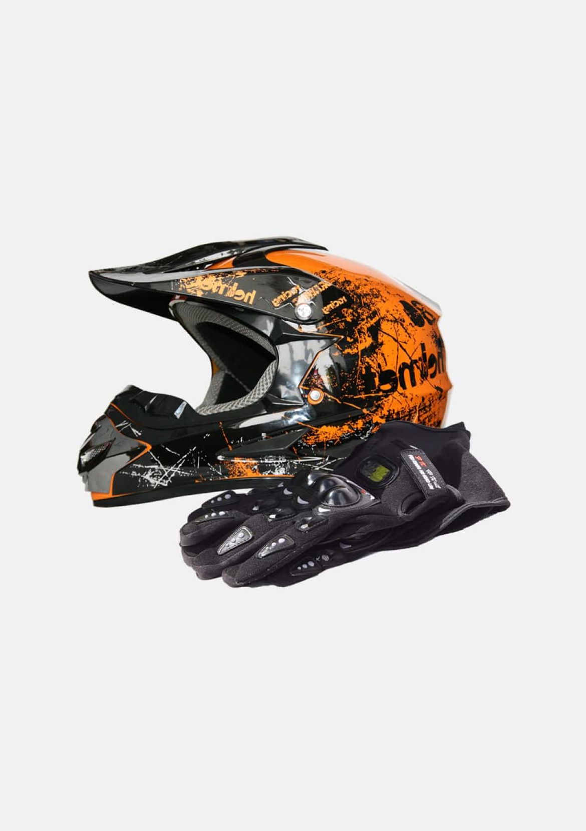 Шлем защитный + перчатки (набор)  оранжевый M